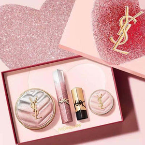 YSL Limited Edition Pink Star Beauty Set with lipstick and cushion foundation in glittery pink star design