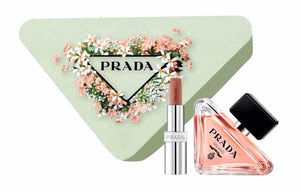PRADA Heart Flower Lip Perfume Set EDP with Monochrome Lipstick in floral triangle gift box