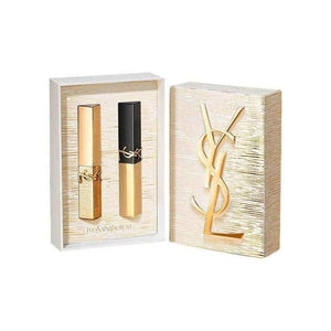 YSL Saint Laurent limited edition gold matte lipstick duo in elegant textured box