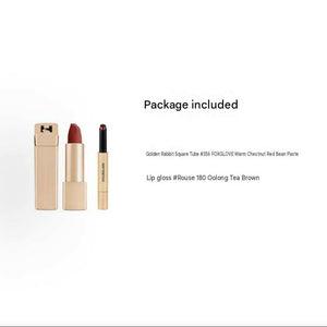 Hourglass light mist gold rabbit lipstick + small gold tube mouth red makeup set