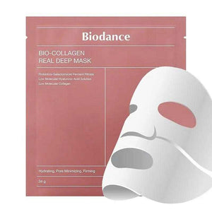 Biodance Bio-Collagen Real Deep Mask packaging with a white mask on a white background