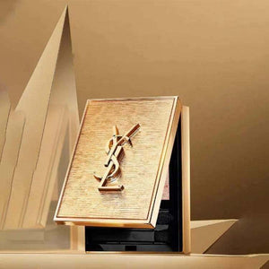 YSL Saint Laurent Limited Edition Gold Two-Piece Makeup Set: Natural Complexion Quad Eyeshadow Palette (4g) + Mini Gold Bar Lipstick (2.2g) - A perfect birthday or New Year's gift for your girlfriend.
