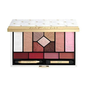 Dior limited edition high-end multi-use eyeshadow and lip palette in white quilted case with gold accents and dual applicators