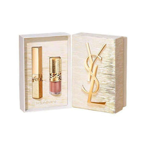 YSL Saint Laurent Lipstick and Lip Gloss Limited Edition set with gold case and 3D logo