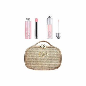 Dior Luxury Lip Set Lip Balm and Gloss with gold case and pouch for everyday hydration and shine