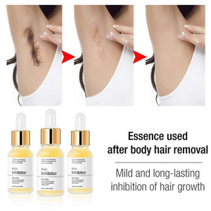 Permanent quick hair removal serum for face and body with natural hair inhibition and smooth skin solution.
