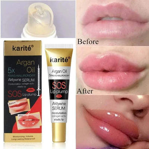 Karité Argan Oil SOS Lip Plumper serum tube with silicone applicator for instant volumizing and hydrating lips