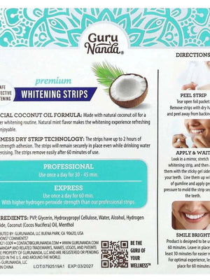 American GuruNanda Natural Coconut Oil Fresh and Gentle Yellowing and Whitening Clean Teeth Whitening Dental Strips 14 Strips