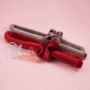 Heatless curling rod headband with silk velvet rollers, scrunchies, and claw clip for overnight curls