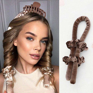 Heatless curling rod headband with velvet finish, scrunchies, and claw clip for overnight damage-free curls