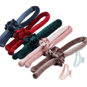 Heatless Curling Rod Headband with silk velvet rollers, scrunchies, and claw clip for overnight curls
