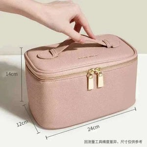 Luxury waterproof makeup bag with multiple compartments and litchi grain finish for travel organization