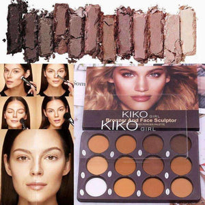 KIKO GIRL 12-shade contour palette HD-matte bronzer and face sculptor powder for professional contouring