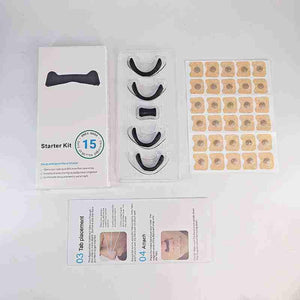 Nasal breathing dilator starter kit with multiple dilators and adhesive strips.