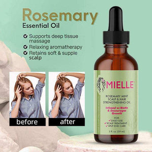 Mielle Rosemary Mint Hair Growth Essential Oil bottle with biotin and essential oils for scalp nourishment and split end repair