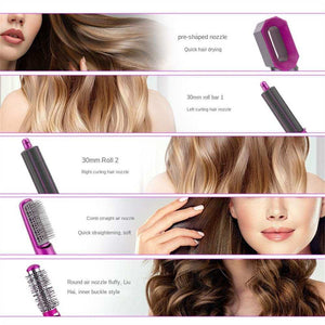5-in-1 Professional Air Styler & Hair Dryer – Multi-Head Hot Air Brush Set for Curling, Straightening, and Volumizing | Ionic Hair Styling Wand with Auto-Wrap Barrels.