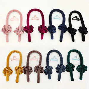 Heatless curling rod headband with silk velvet rollers, scrunchies, and claw clip for overnight curls
