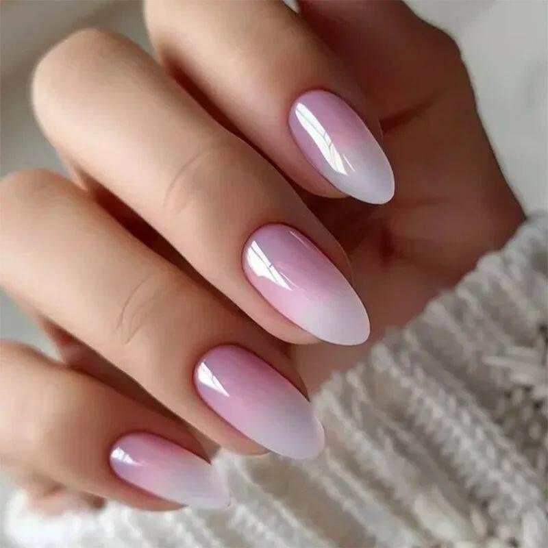 24pcs Simple Almond False Nails Sets Blush Design Press on N.