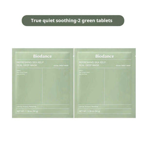 Two green sheet masks with 'Biodance' branding on a white background.