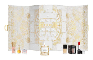 dior christmas limited edition مع 24 عينة عطرية ومستحضرات تجميل بمظهر ذهبي أنيق