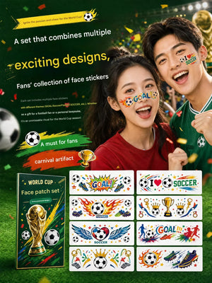 World Cup Watching Fan Face Atmosphere Decorative Sticker Waterproof Sticker, Durable Washable Luminous Football Tattoo Sticker.