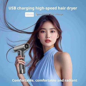 High-speed wireless hair dryer with USB charging and sleek design.
