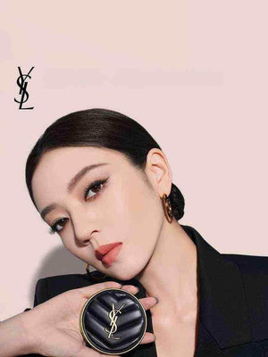 YSL Cushion Foundation compact with applicator puff showcasing radiant matte finish and luxury design