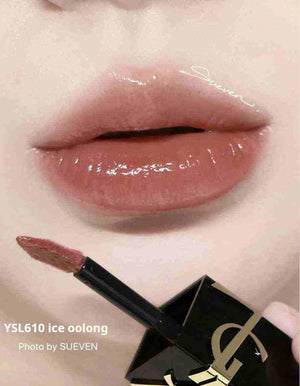 Glossy lips with YSL Pink Marble limited edition lipstick in shade YSL610 ice oolong