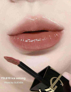 Glossy lips with YSL Pink Marble limited edition lipstick in shade YSL610 ice oolong