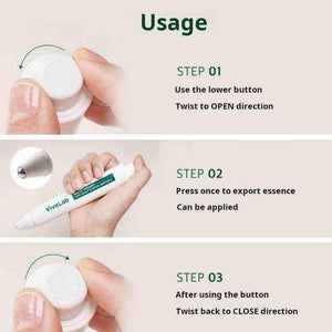 Instructions for using vivelab Scalp Care Serum pen with twist open cap and pressing button to apply essence