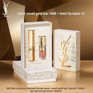 YSL Saint Laurent Lipstick and Lip Gloss Makeup Set - Limited Edition Luxury Gold Set: Easy-to-Apply, Moisturizing, Long-Lasting Mini Lipstick (2.2g) + Kissing Lip Gel (6ml) - A Birthday/New Year's Gift for Your Girlfriend