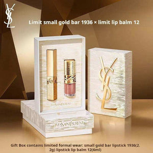 YSL Saint Laurent Lipstick and Lip Gloss Makeup Set - Limited Edition Luxury Gold Set: Easy-to-Apply, Moisturizing, Long-Lasting Mini Lipstick (2.2g) + Kissing Lip Gel (6ml) - A Birthday/New Year's Gift for Your Girlfriend