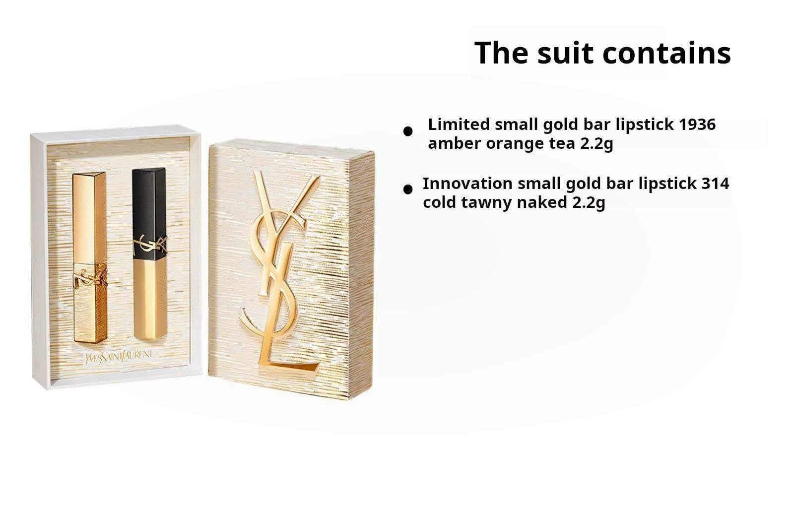 YSL Saint Laurent Limited Edition Gold Bar Gift Set with Two Lipsticks (Matte Natural Color) 2.2g*2 A perfect birthday or New Year's gift for your girlfriend.