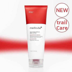 Medicube Red Clear Capsule Body Lotion bottle with smoothing and brightening benefits for clear radiant skin
