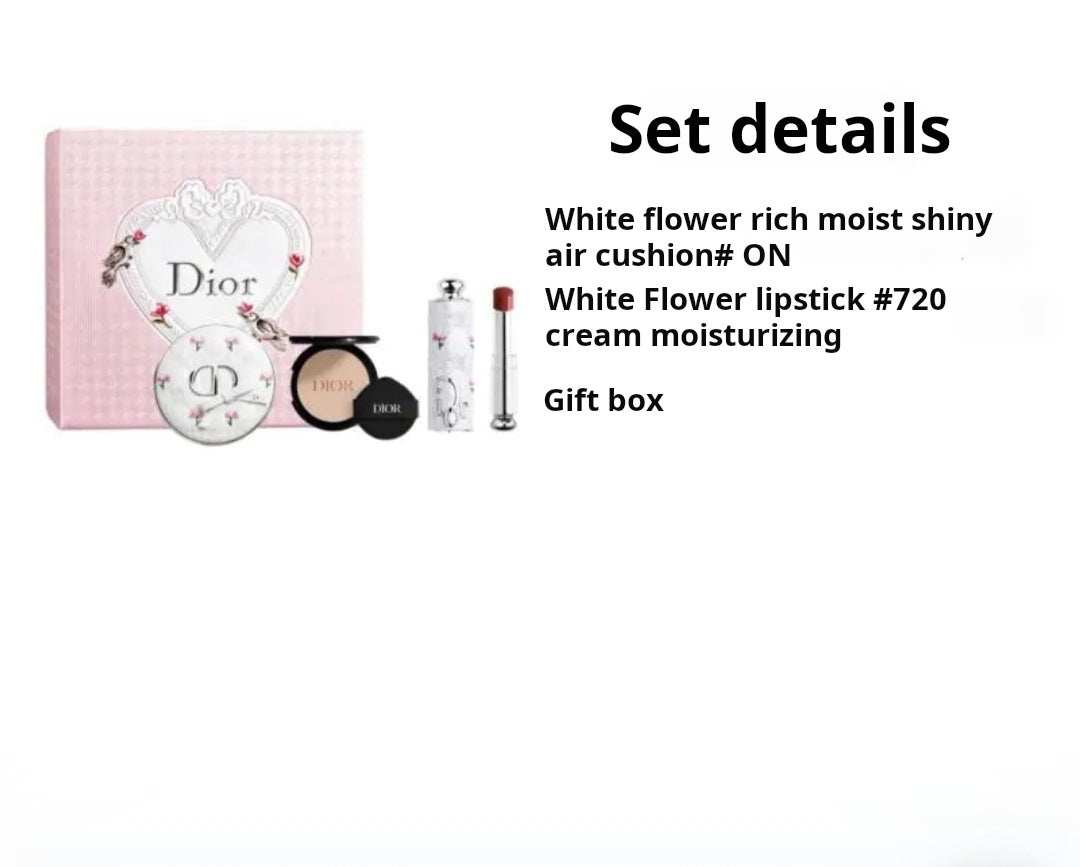 DIOR White Floral Cushion & Lipstick Makeup Set