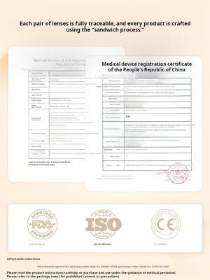 Official quality certification documents displaying FDA, ISO, and CE logos to guarantee authentic product manufacturing.