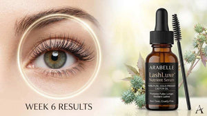 Natural eyelash growth serum bottle with applicator featuring 100% pure castor oil for longer, fuller lashes
