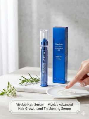 ViveLab Scalp Spioxyl React Shot 400 hair growth and thickening serum bottle with applicator on white background