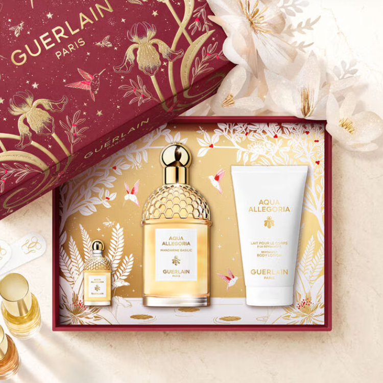 علبة هدية عطر غيرلان Citrus Basil مفتوحة تظهر المحتويات