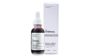 سيروم احماض الفواكه من The Ordinary بتركيز 30% وحمض الساليسيليك 2%، عبوة وعلبة من الأمام
