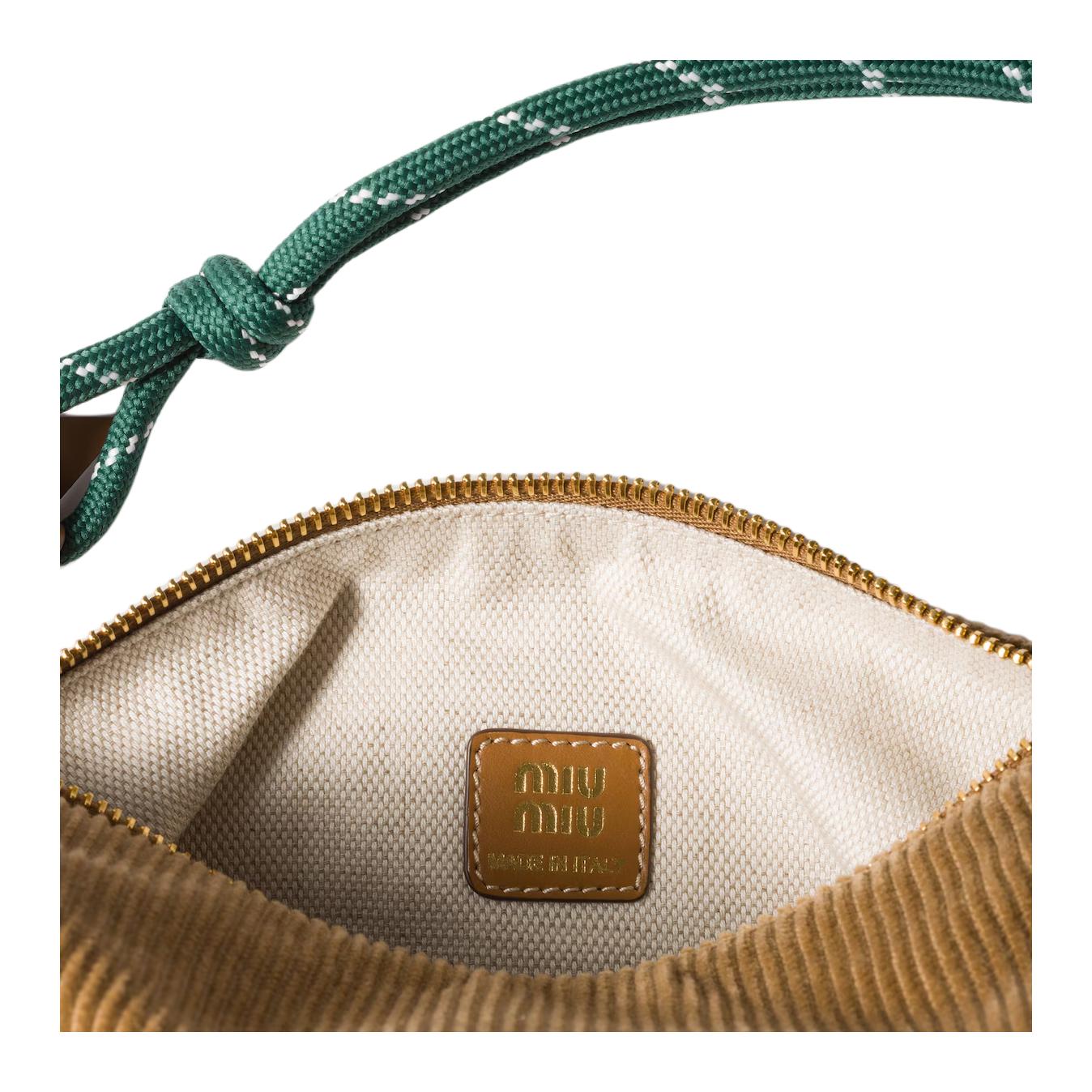 MIU MIU Miu Miu Corduroy Texture Letter Logo Fabric Handbag Mini Women's Cinnamon Green Accent.
