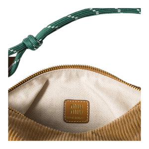 MIU MIU Miu Miu Corduroy Texture Letter Logo Fabric Handbag Mini Women's Cinnamon Green Accent.