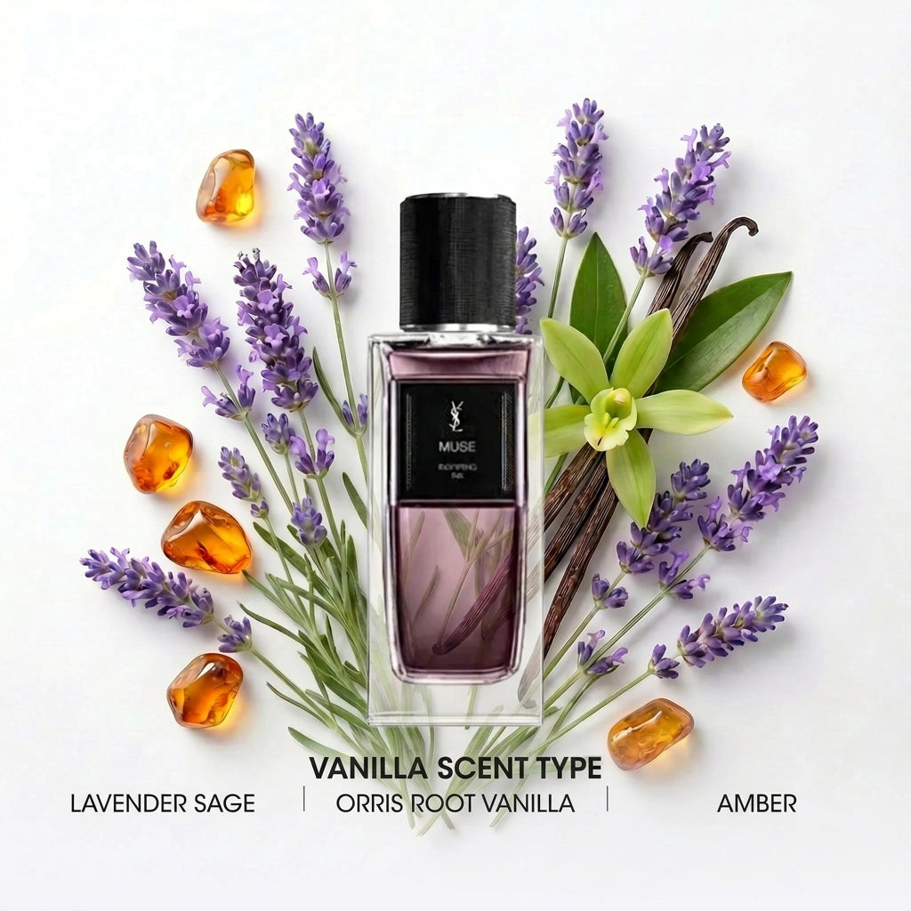 قارورة عطر MUSE مع زهور الخزامى والتوليب