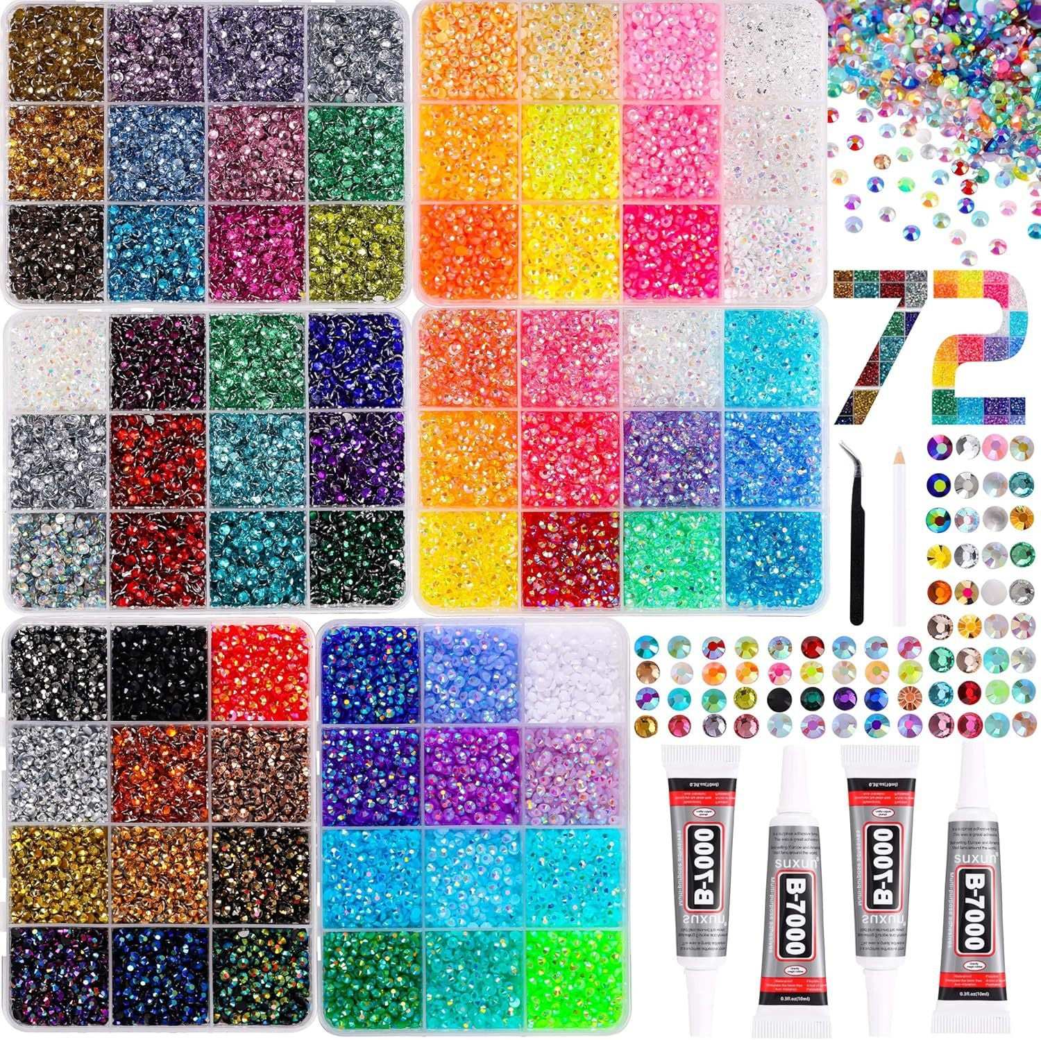 72-grid bulk Rhinestone Gems Kit with complete tool setup for large scale DIY and crafting projects.