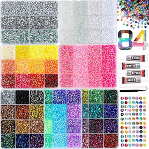 84-grid extensive collection of Craft Gems in multi-tier storage cases with application tools.