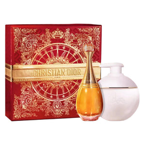 مجموعة عطر وغسول جسم بعبوة هدايا حمراء مع زجاجتين