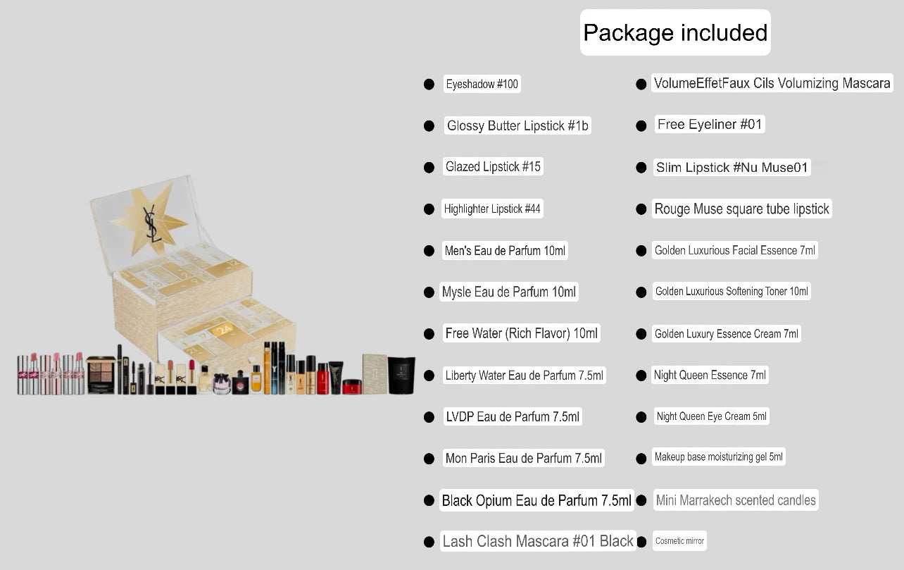 تقويم أعياد إيف سان لوران 2025 فخم مع مكياج وعطور وعناية بالبشرة وهدايا إضافية