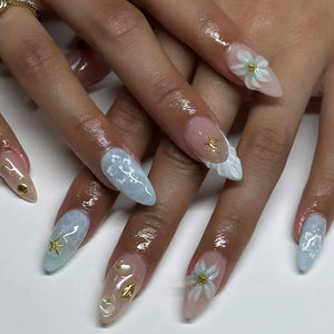 24Pcs Sweet Cool Almond Nail Set Press on Acrylic Nails 3D F.