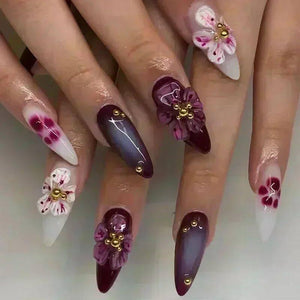 24Pcs Sweet Cool Almond Nail Set Press on Acrylic Nails 3D F.