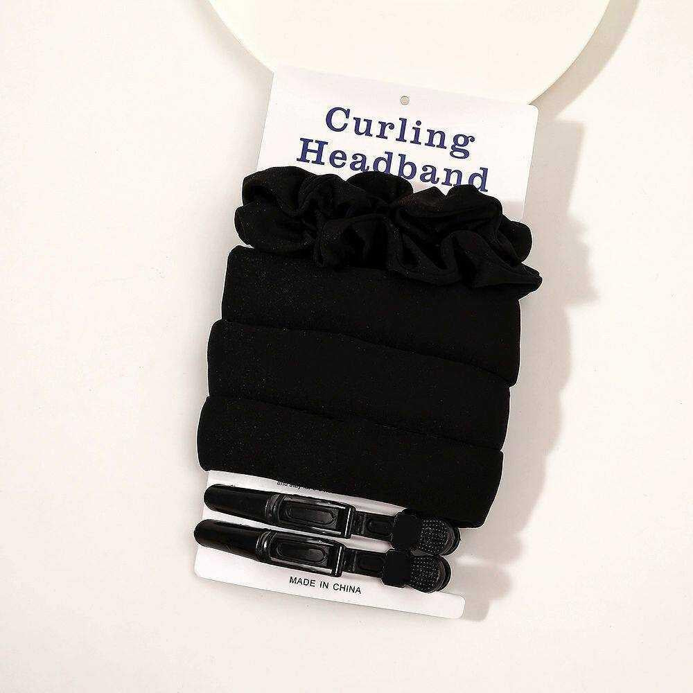 Heatless curling rod headband set with silk velvet rollers, scrunchies, and claw clip for overnight no-heat curls on long and medium hair